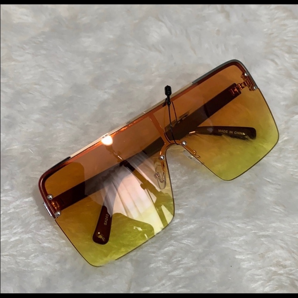 Orange ombré multi tone square oversized fashion sunglasses - Picture 9 of 14